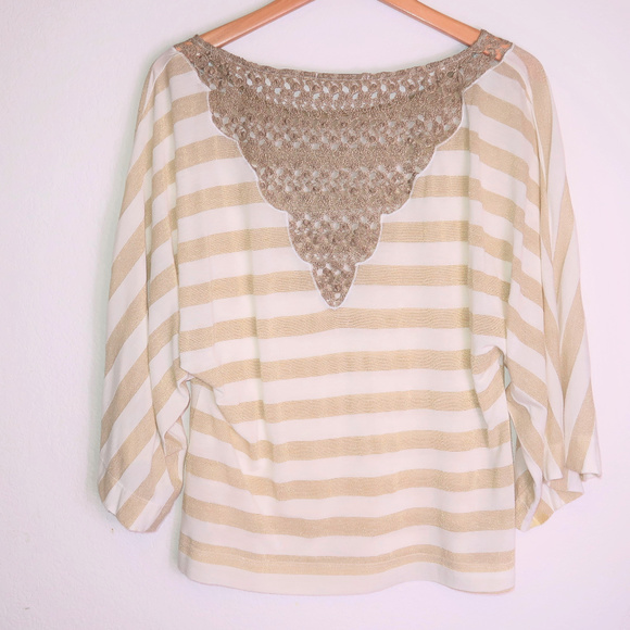 Language Tops - Language Top, white and gold stripes, size Medium